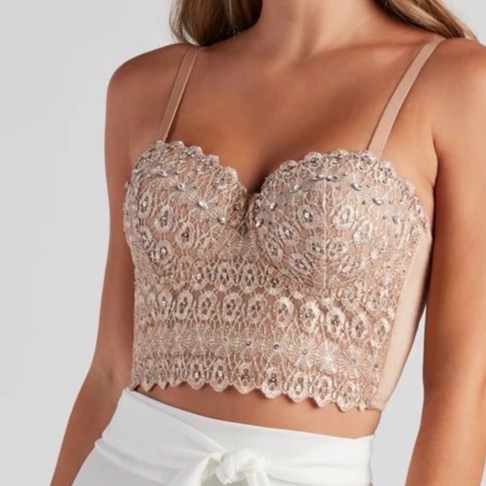 Windsor Beige Rhinestone Bustier Top